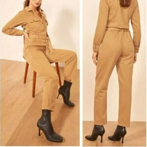Reformation Kendall Boilersuit Jumpsuit Size 0 Camel Tan Cotton Belt Coveralls